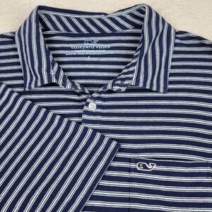 Vineyard Vines Edgartown Polo Men's L Navy White Striped Pima Cotton Performance